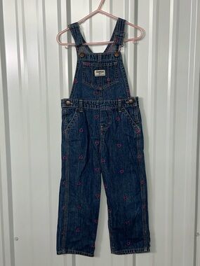 Girls Oshkosh B’Gosh Vintage Modern Heart Embroidered Bib Overalls Cottagecore
